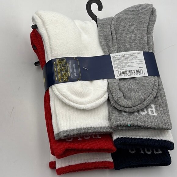 Polo Ralph Lauren Logo Crew Socks 6 Pack Assorted - Picture 5 of 5